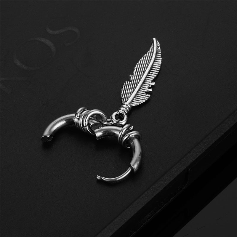 tainless Steel Coil Earrings Feather Earrings