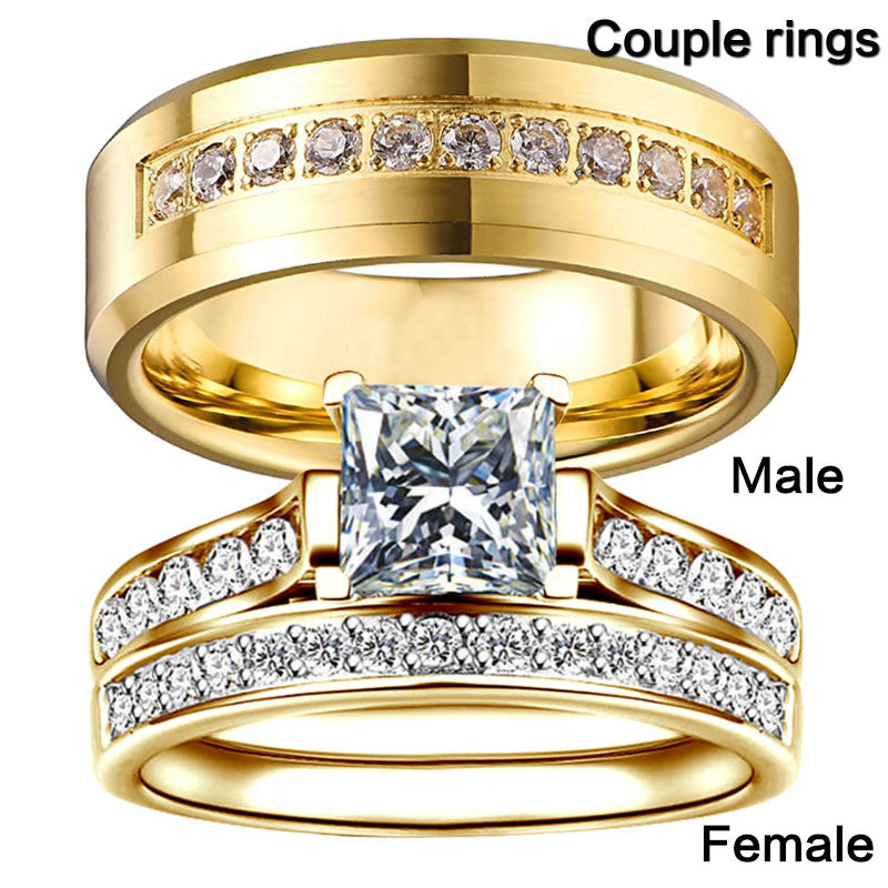 Cross-border Accessories Couple Rings Men&#039;s Stainless Steel Rings Women&#039;s Sets Of Rings Zircon Rings Jewelry Women