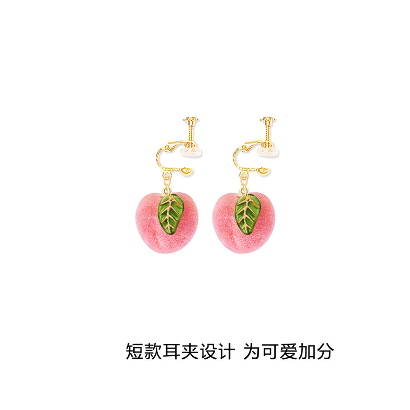 Peach Earrings Earrings Korean Earrings Long Earrings Without Pierced Ear Clips