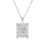 26 English Letters Stainless Steel Necklace Fashion Square Letters Hollow Pendant Necklace