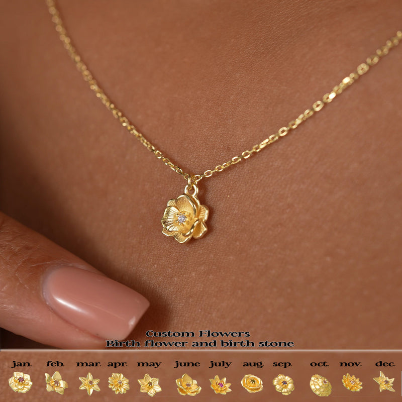 In Stock Cross-border December Birthday Flower Pendant Three-dimensional Decorative Flower Pendant Necklace Gold-plated Sweater Chain