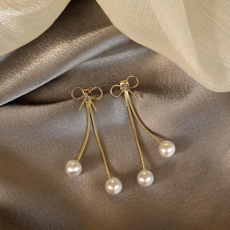 925 Silver Needle Earrings Women&#039;s Net Red Pearl Earrings Temperament Celebrity Earrings Earrings  Slim Face Earrings