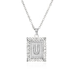 26 English Letters Stainless Steel Necklace Fashion Square Letters Hollow Pendant Necklace