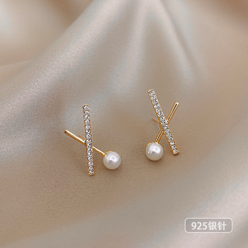 925 Silver Needle Earrings Women&#039;s Net Red Pearl Earrings Temperament Celebrity Earrings Earrings  Slim Face Earrings