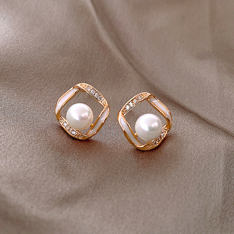 925 Silver Needle Earrings Women&#039;s Net Red Pearl Earrings Temperament Celebrity Earrings Earrings  Slim Face Earrings