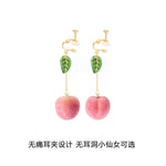 Peach Earrings Earrings Korean Earrings Long Earrings Without Pierced Ear Clips