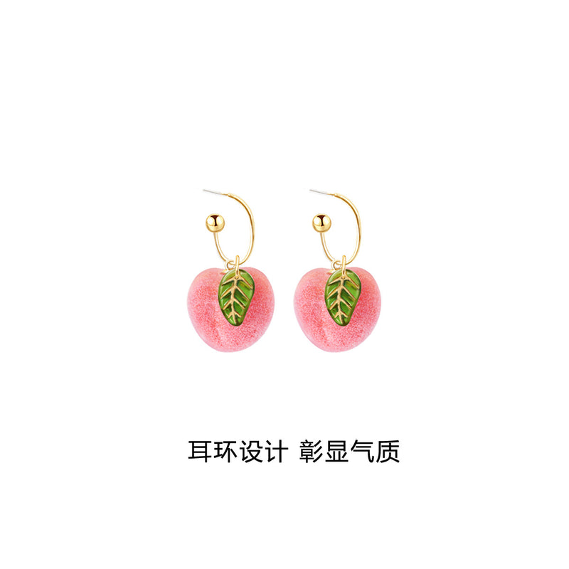 Peach Earrings Earrings Korean Earrings Long Earrings Without Pierced Ear Clips