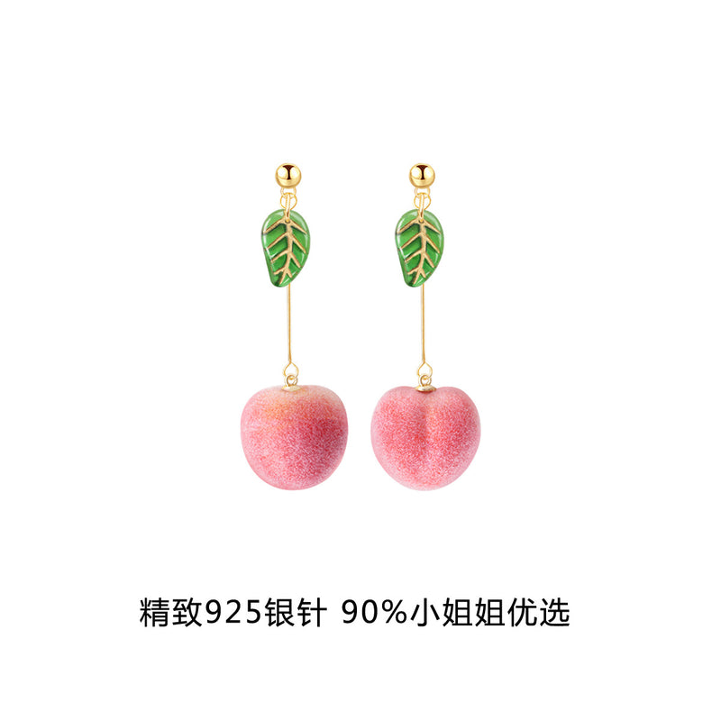 Peach Earrings Earrings Korean Earrings Long Earrings Without Pierced Ear Clips