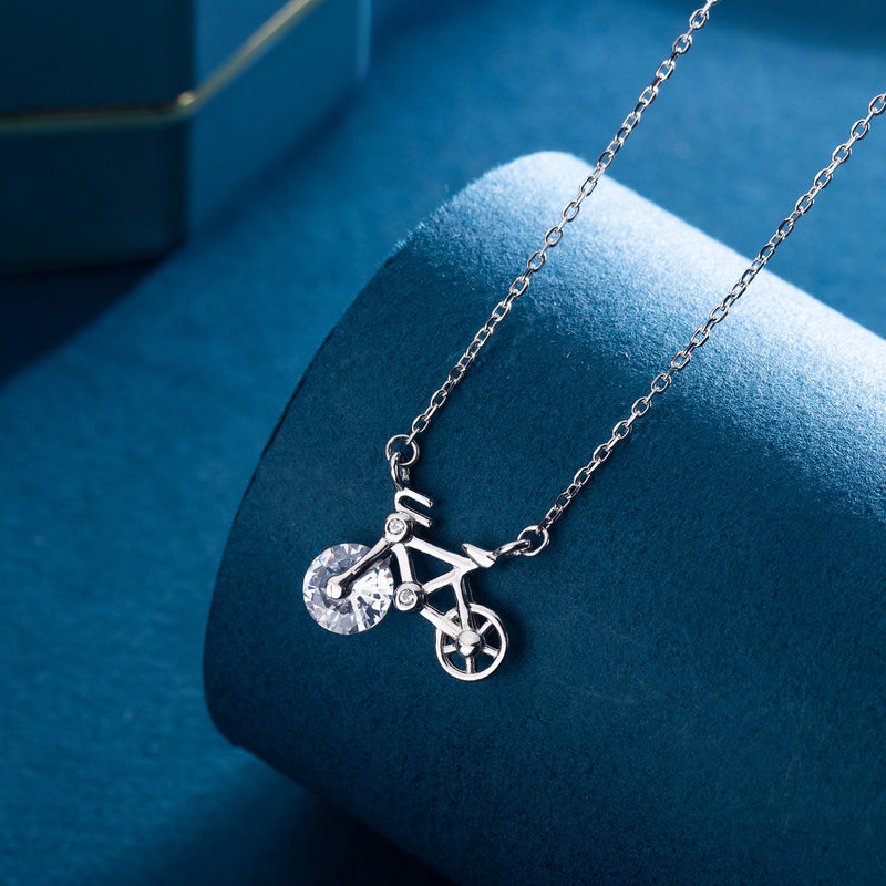 Bicycle Necklace Female S925 Silver Inlaid Stone Bicycle Pendant Personality Fashion Clavicle Chain Internet Celebrity Necklace