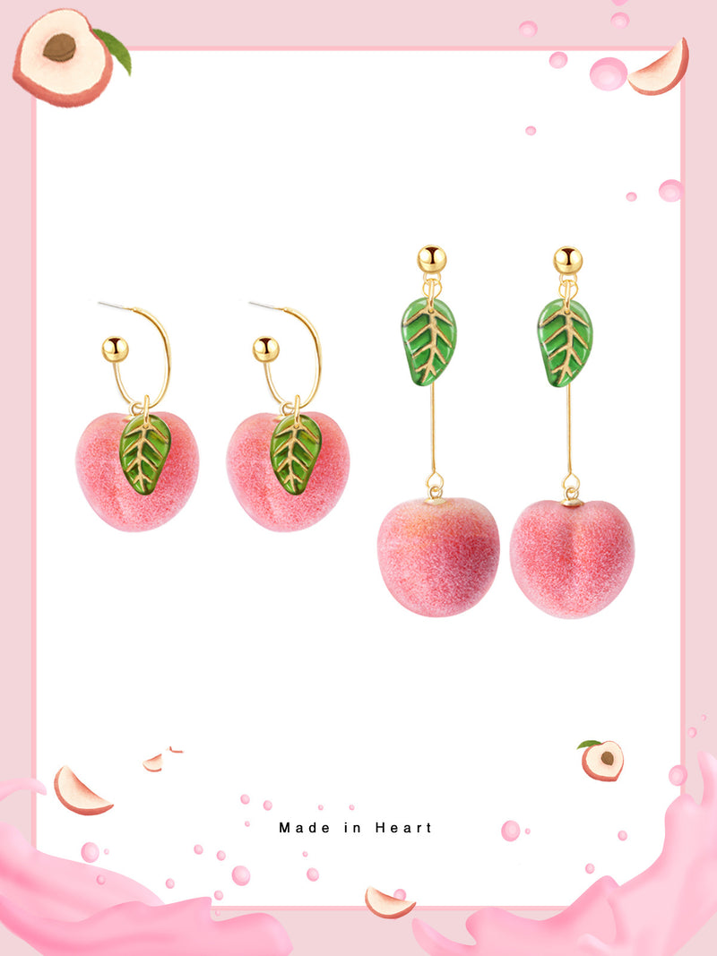 Peach Earrings Earrings Korean Earrings Long Earrings Without Pierced Ear Clips